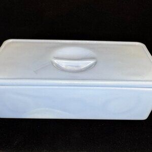 Vtg Jeannette Delphite blue Rectangular Refrigerator Dish With Lid MCM - 1463